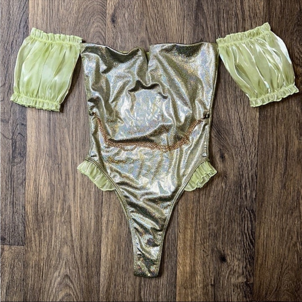Sparkly Green Off Shoulder Princess Bodysuit